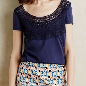Anthropologie Meadow Rue Navy Crochet Bib Tee Size Small